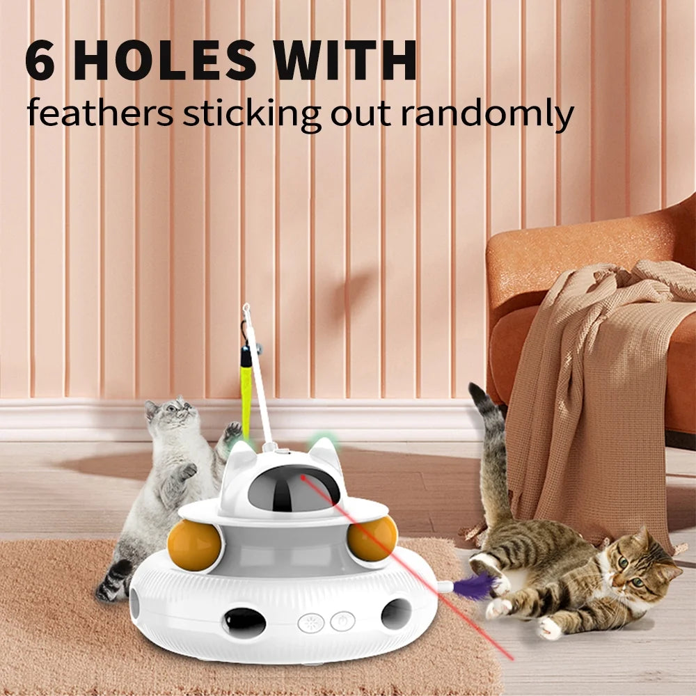 Extendable USB Rechargeable Laser Feather Cat Teaser Wand in White