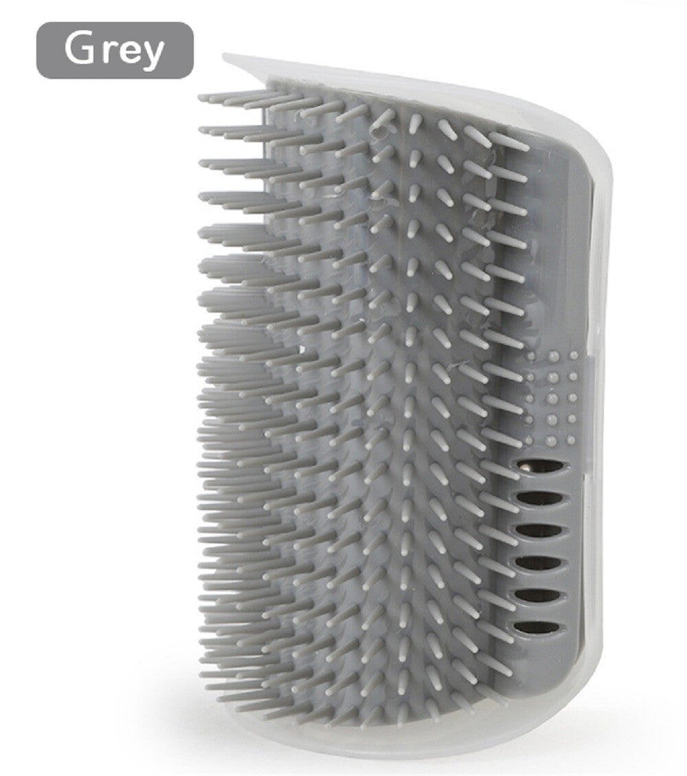 Cat Self-Grooming Wall Brush with Corner Scratcher, Massage Comb, and Catnip Holder