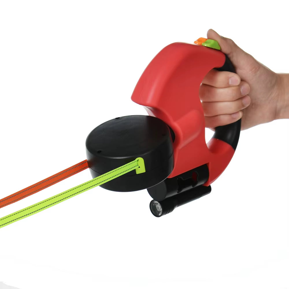 3M Reflective Retractable Dog Leash for Small Dogs with Dual Lead, 360° Swivel, Tangle-Free Design, and Integrated Lights