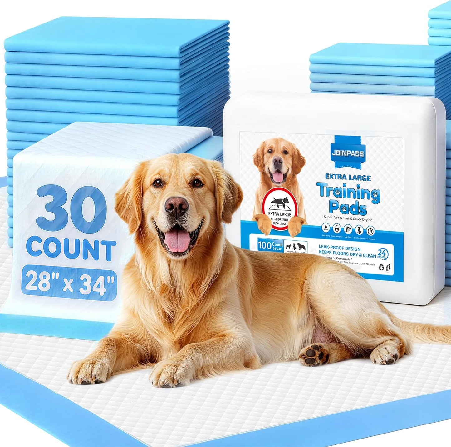 Extra Large Disposable Dog Pee Pads - Super Absorbent and Leak-Free Puppy Potty Training Pads (28" x 34")