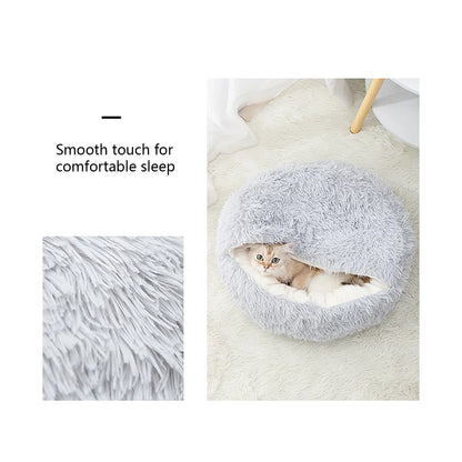 Calming Hooded Dog and Cat Bed, Removable and Washable Round Design for Small to Medium Pets, Anti-Slip Faux Fur for Enhanced Comfort, Suitable for Pets Up to 11 Pounds