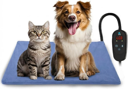 Adjustable Temperature Pet Heating Pad with Timer - Waterproof Electric Heated Bed Mat for Dogs and Puppies