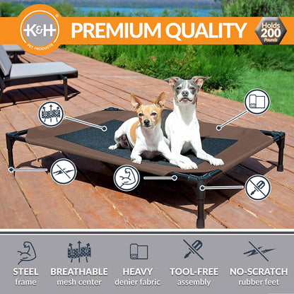 Elevated Outdoor Dog Cot - Breathable Cooling Hammock Bed for Large Dogs, Washable Mesh Cover, Raised Metal Frame, Collapsible and Portable - Large 42 x 30 inches, Chocolate