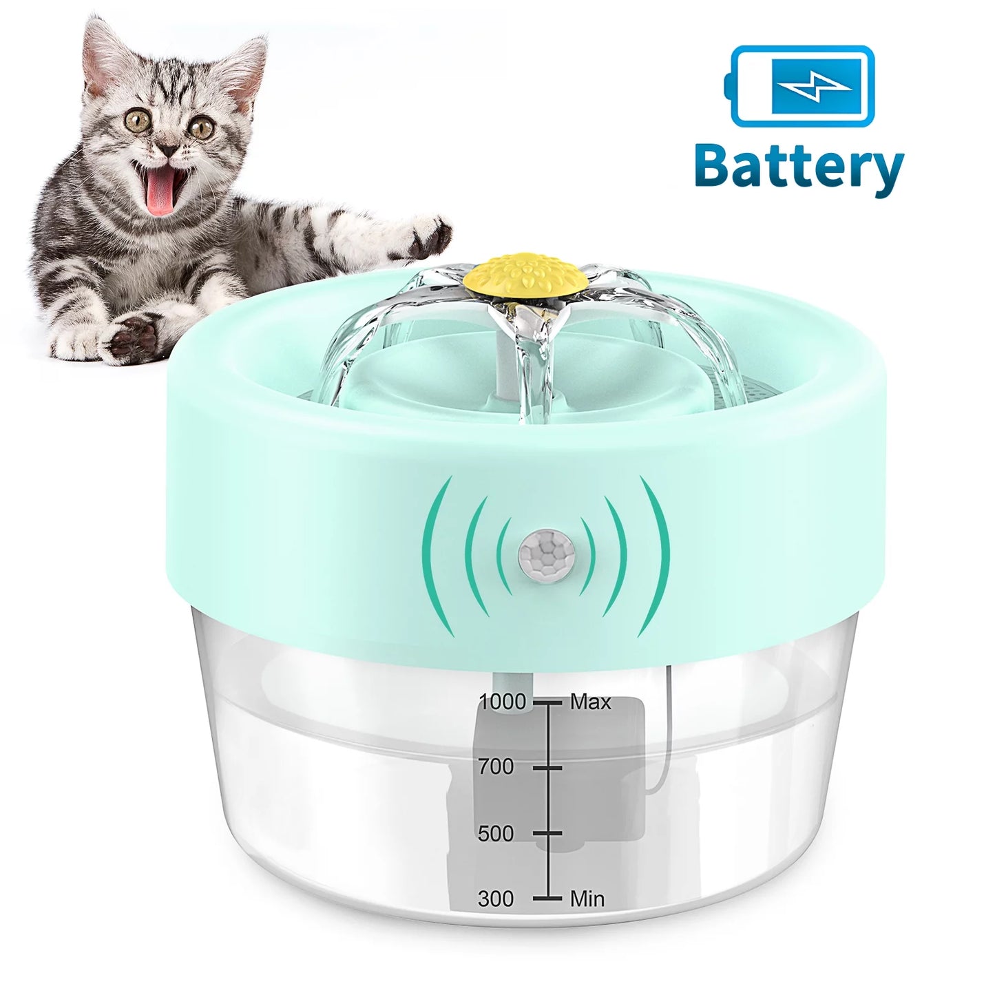 Automatic Cat Water Fountain with 1000mAh Battery, 35 oz Capacity, Blue
