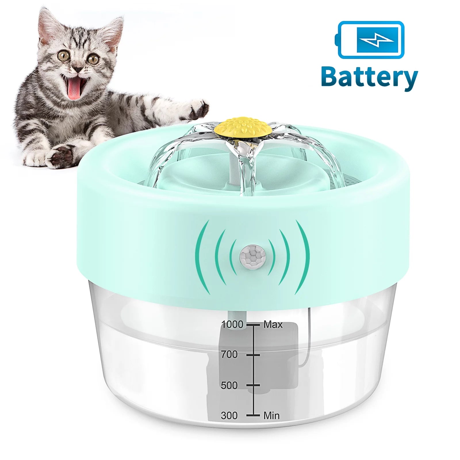 Automatic Cat Water Fountain with 1000mAh Battery, 35 oz Capacity, Blue