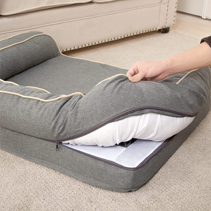 Deluxe Orthopedic Dog Sofa Bed with Egg Foam Mattress and Removable Washable Linen Cover for Small, Medium, and Large Dogs (Grey, Small)