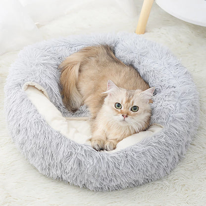Calming Hooded Dog and Cat Bed, Removable and Washable Round Design for Small to Medium Pets, Anti-Slip Faux Fur for Enhanced Comfort, Suitable for Pets Up to 11 Pounds