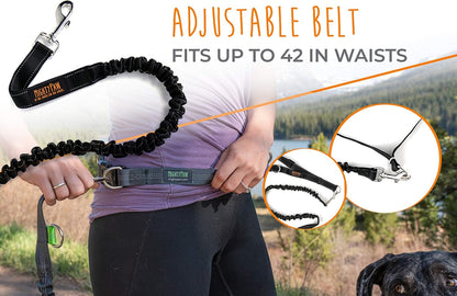 Hands-Free Dog Leash | Bungee Waist Leash for Walking and Running with Pets of All Sizes | Adjustable Waist Belt (36" - 48") Supports Up to 150 lbs - Black