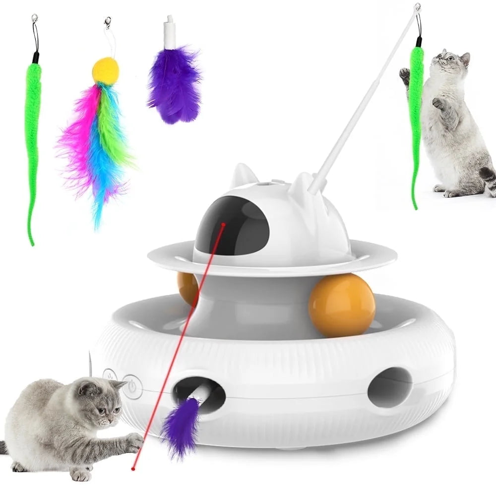 Extendable USB Rechargeable Laser Feather Cat Teaser Wand in White