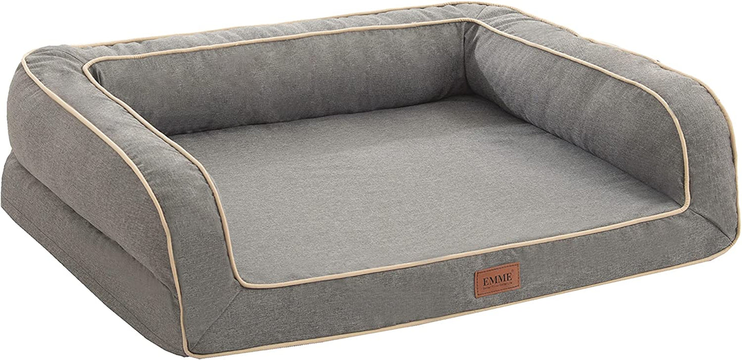 Deluxe Orthopedic Dog Sofa Bed with Egg Foam Mattress and Removable Washable Linen Cover for Small, Medium, and Large Dogs (Grey, Small)