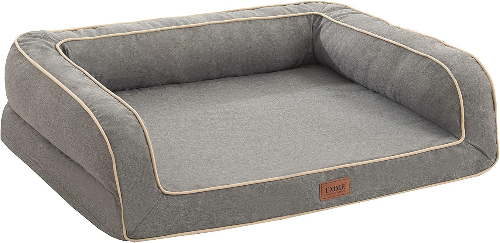 Deluxe Orthopedic Dog Sofa Bed with Egg Foam Mattress and Removable Washable Linen Cover for Small, Medium, and Large Dogs (Grey, Small)
