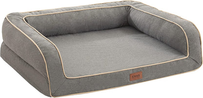 Deluxe Orthopedic Dog Sofa Bed with Egg Foam Mattress and Removable Washable Linen Cover for Small, Medium, and Large Dogs (Grey, Small)