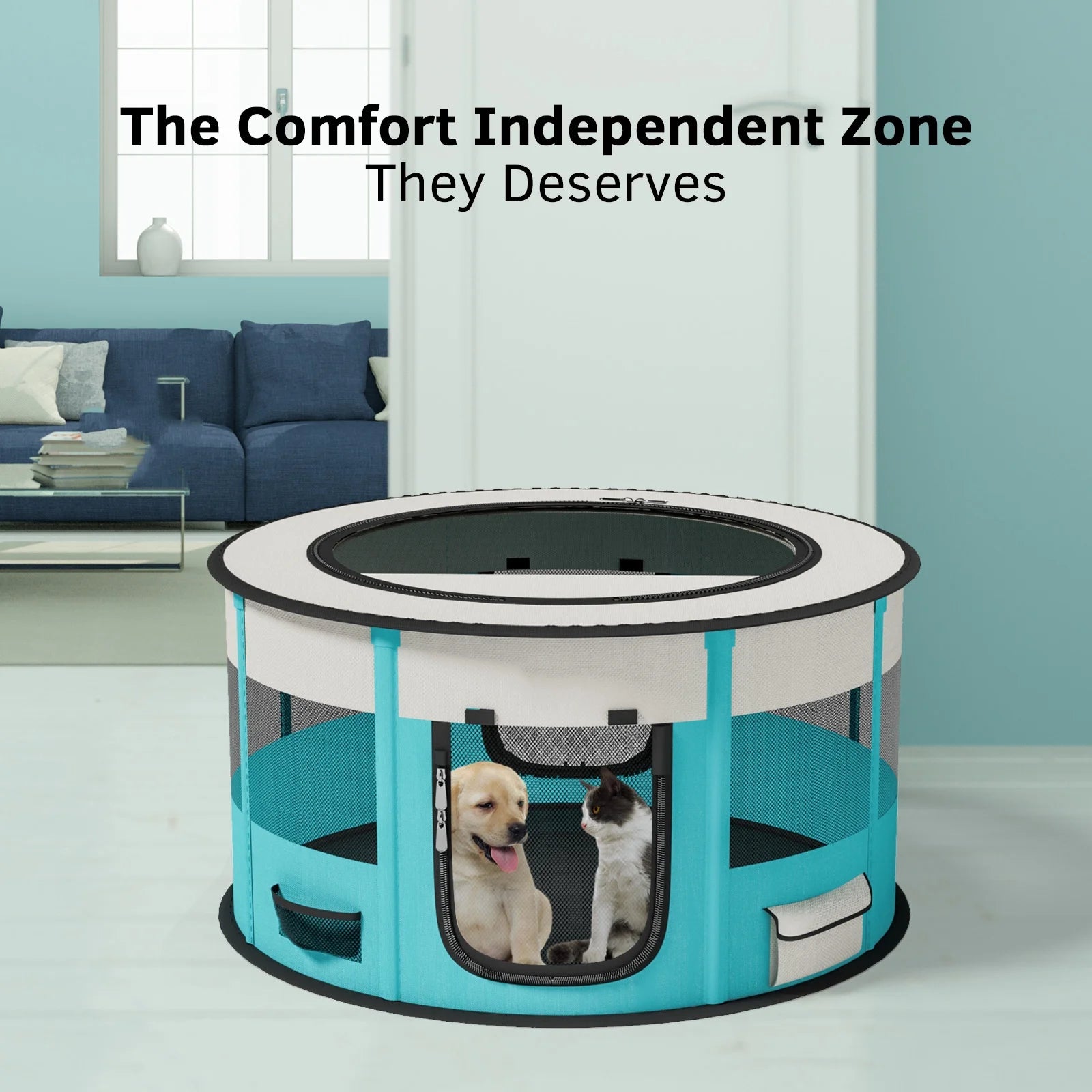 Indoor/Outdoor Dog Playpen with Carrying Case - Versatile Pet Enclosure for Small Dogs, Cats, and Rabbits with Two Doors and Zippered Top