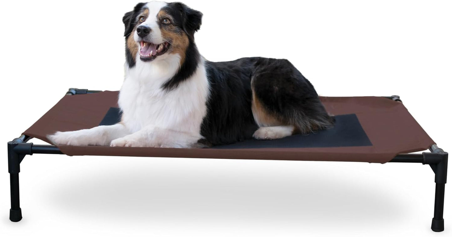 Elevated Outdoor Dog Cot - Breathable Cooling Hammock Bed for Large Dogs, Washable Mesh Cover, Raised Metal Frame, Collapsible and Portable - Large 42 x 30 inches, Chocolate