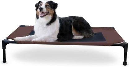 Elevated Outdoor Dog Cot - Breathable Cooling Hammock Bed for Large Dogs, Washable Mesh Cover, Raised Metal Frame, Collapsible and Portable - Large 42 x 30 inches, Chocolate