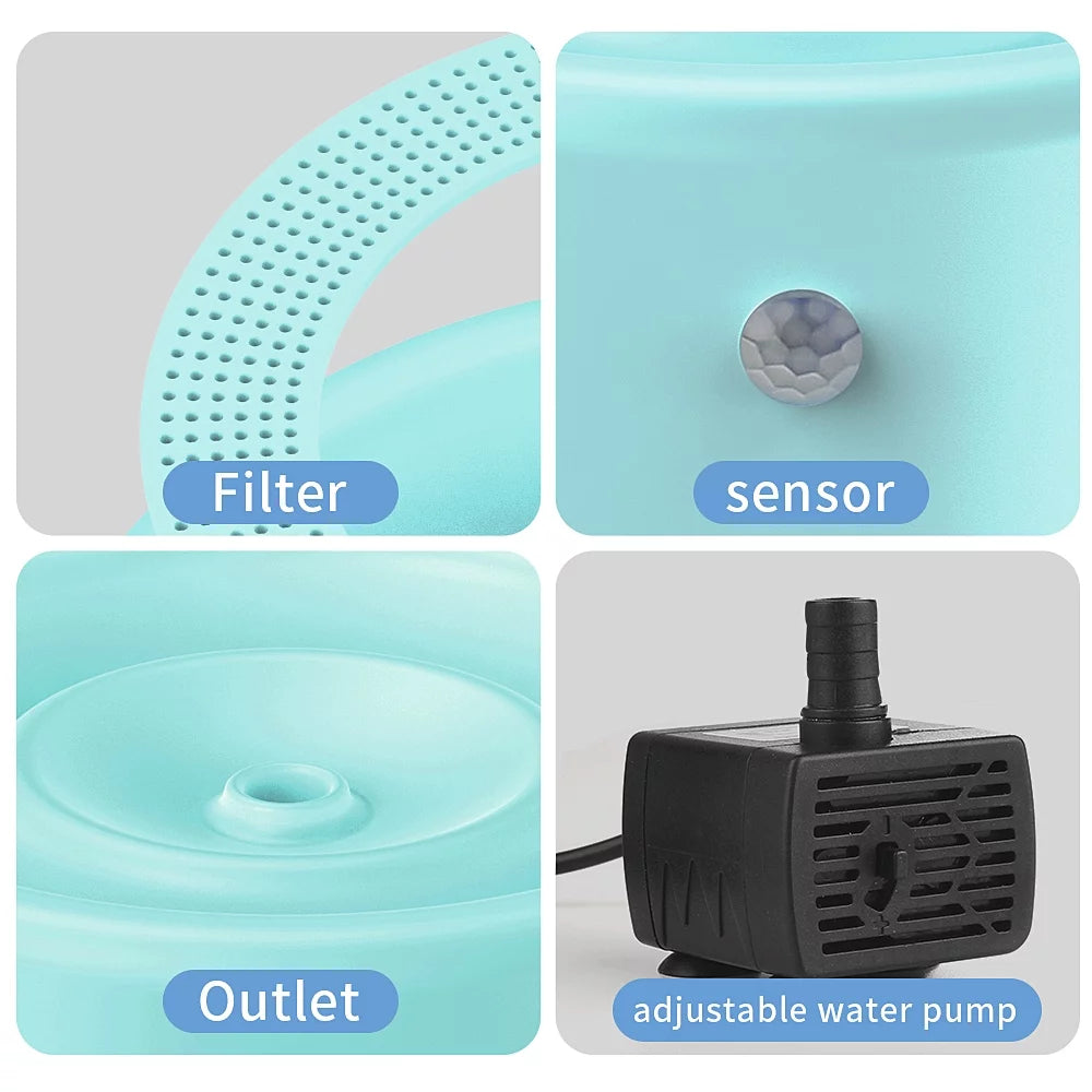 Automatic Cat Water Fountain with 1000mAh Battery, 35 oz Capacity, Blue