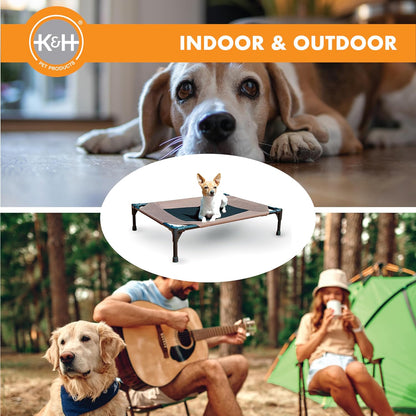 Elevated Outdoor Dog Cot - Breathable Cooling Hammock Bed for Large Dogs, Washable Mesh Cover, Raised Metal Frame, Collapsible and Portable - Large 42 x 30 inches, Chocolate