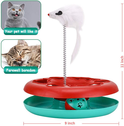 Interactive Cat Toy Set for Indoor Cats - Roller Tracks with Catnip Springs and Teaser Mouse, Red