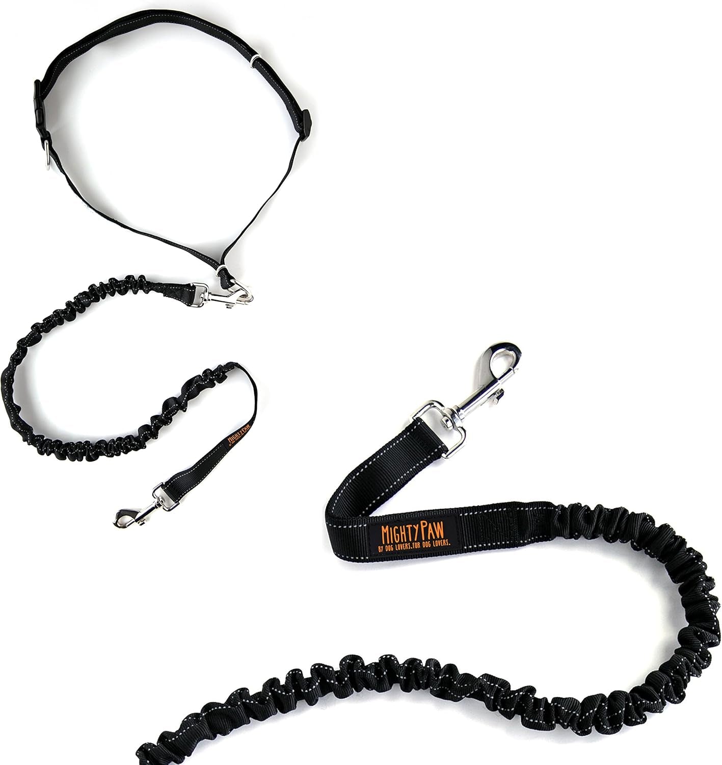 Hands-Free Dog Leash | Bungee Waist Leash for Walking and Running with Pets of All Sizes | Adjustable Waist Belt (36" - 48") Supports Up to 150 lbs - Black