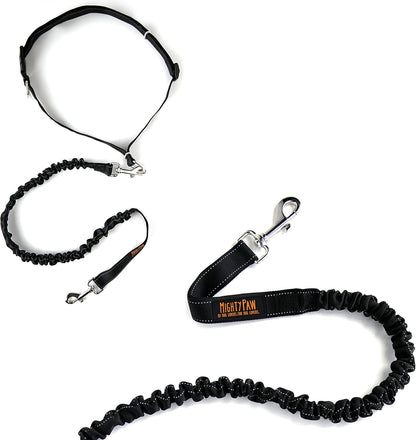 Hands-Free Dog Leash | Bungee Waist Leash for Walking and Running with Pets of All Sizes | Adjustable Waist Belt (36" - 48") Supports Up to 150 lbs - Black