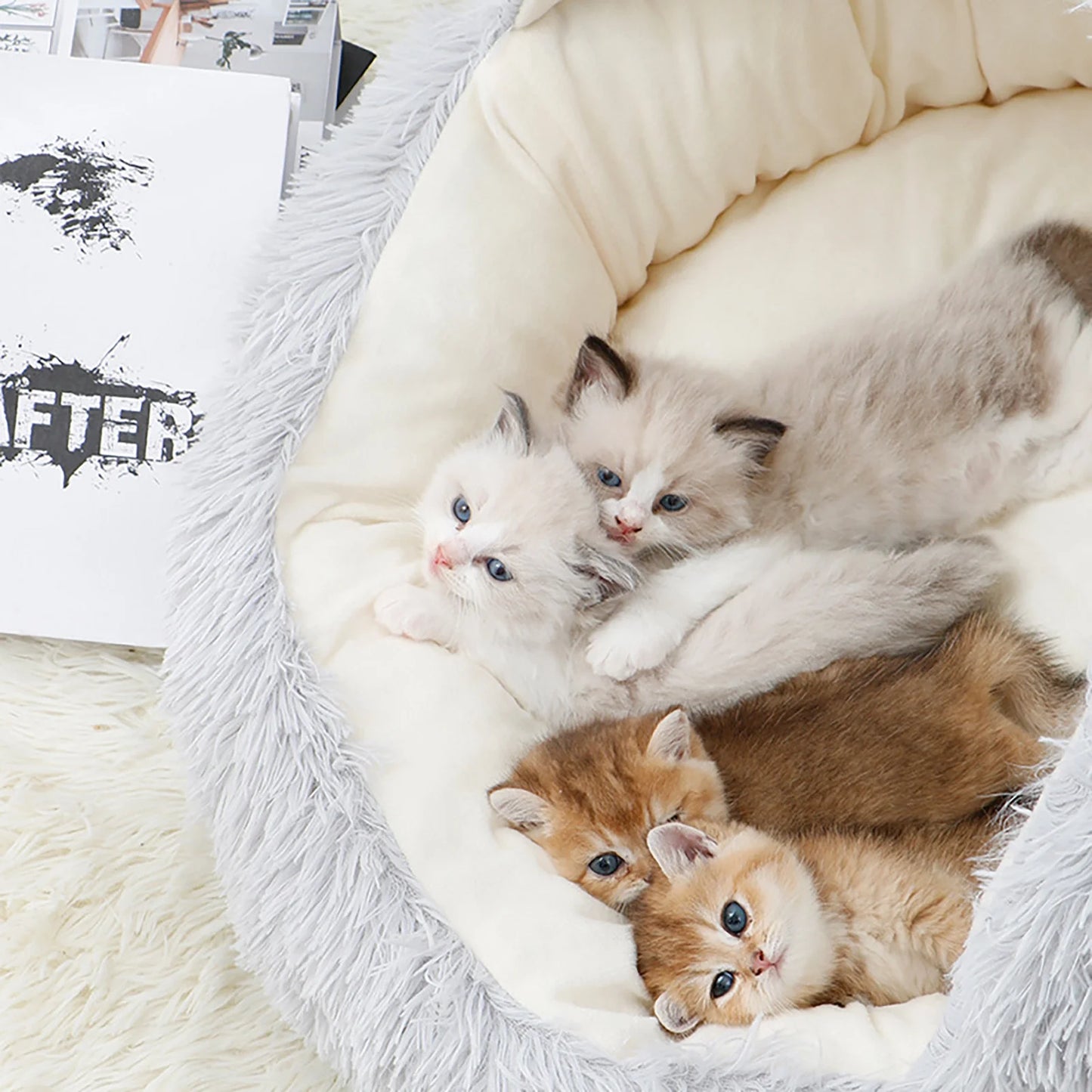 Calming Hooded Dog and Cat Bed, Removable and Washable Round Design for Small to Medium Pets, Anti-Slip Faux Fur for Enhanced Comfort, Suitable for Pets Up to 11 Pounds
