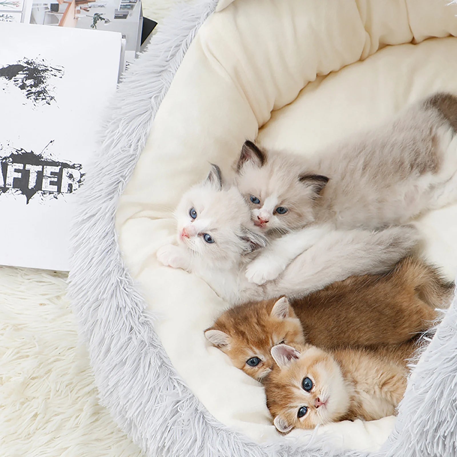 Calming Hooded Dog and Cat Bed, Removable and Washable Round Design for Small to Medium Pets, Anti-Slip Faux Fur for Enhanced Comfort, Suitable for Pets Up to 11 Pounds