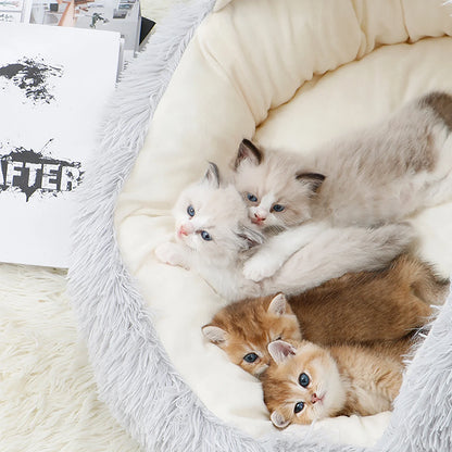 Calming Hooded Dog and Cat Bed, Removable and Washable Round Design for Small to Medium Pets, Anti-Slip Faux Fur for Enhanced Comfort, Suitable for Pets Up to 11 Pounds