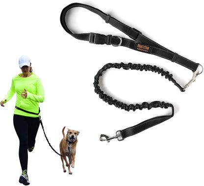 Hands-Free Dog Leash | Bungee Waist Leash for Walking and Running with Pets of All Sizes | Adjustable Waist Belt (36" - 48") Supports Up to 150 lbs - Black