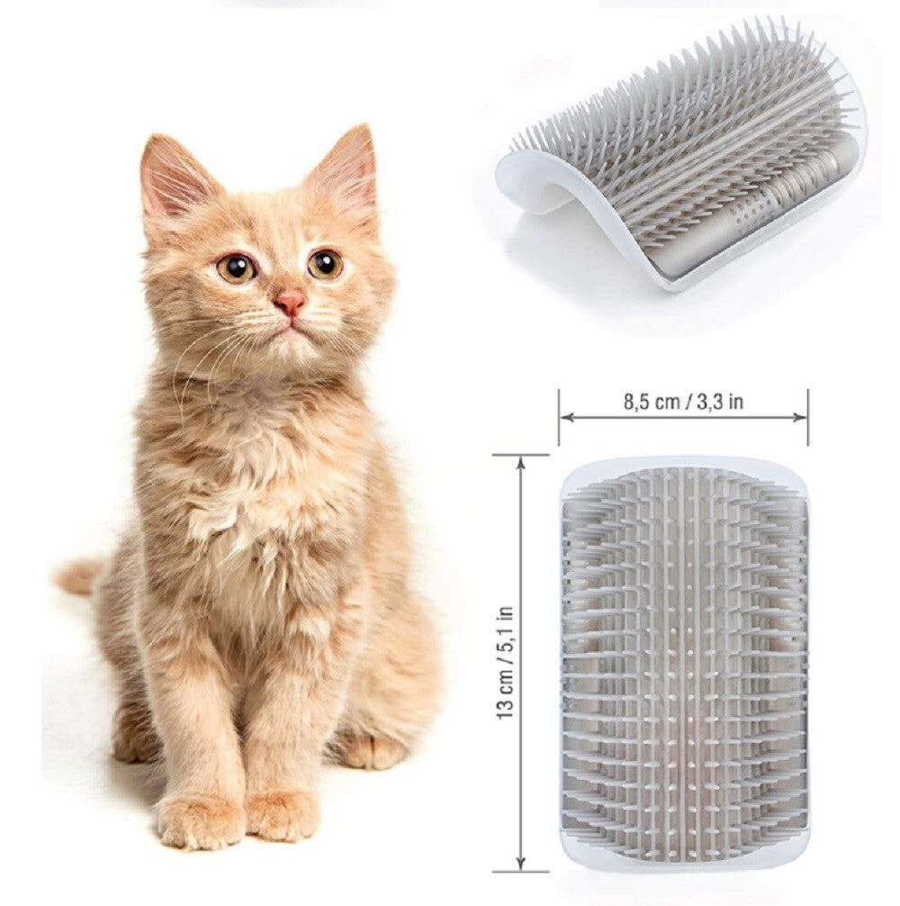 Cat Self-Grooming Wall Brush with Corner Scratcher, Massage Comb, and Catnip Holder