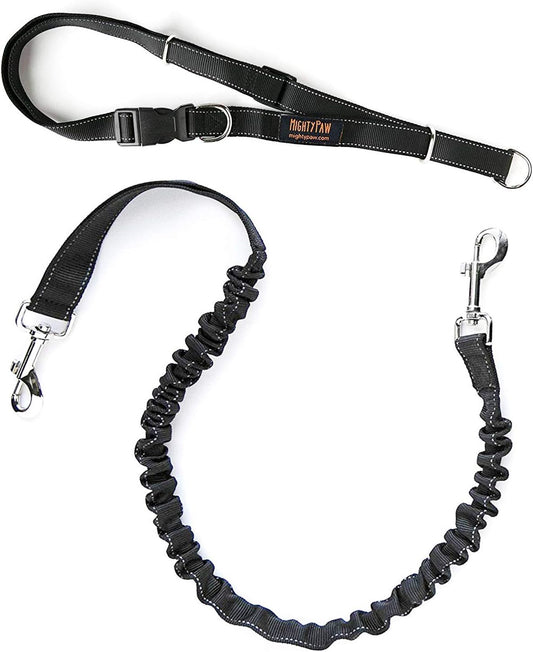 Hands-Free Dog Leash | Bungee Waist Leash for Walking and Running with Pets of All Sizes | Adjustable Waist Belt (36" - 48") Supports Up to 150 lbs - Black