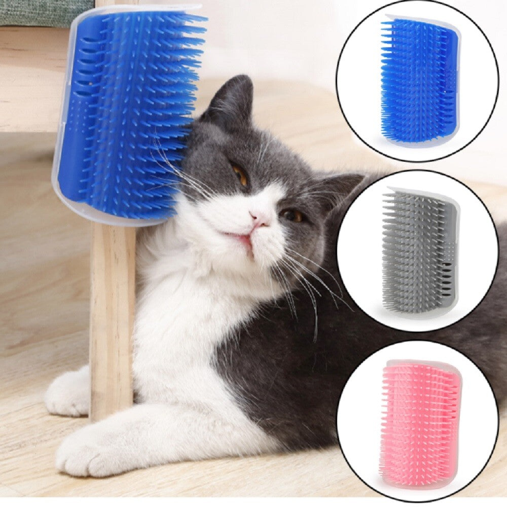 Cat Self-Grooming Wall Brush with Corner Scratcher, Massage Comb, and Catnip Holder