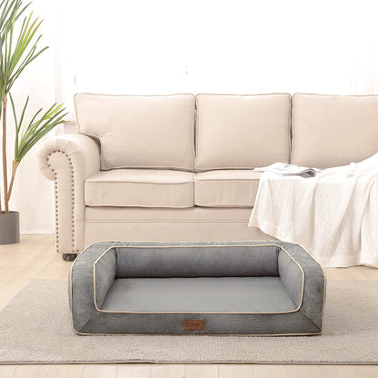 Deluxe Orthopedic Dog Sofa Bed with Egg Foam Mattress and Removable Washable Linen Cover for Small, Medium, and Large Dogs (Grey, Small)