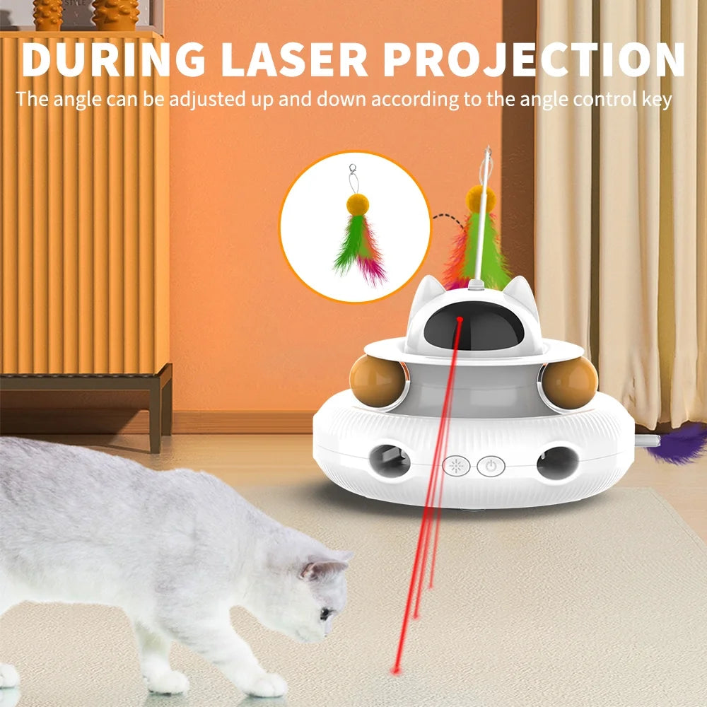 Extendable USB Rechargeable Laser Feather Cat Teaser Wand in White