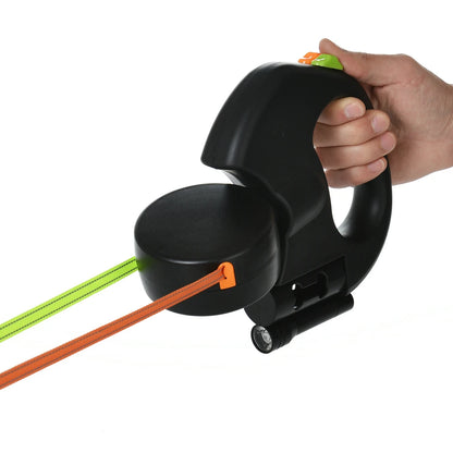 3M Reflective Retractable Dog Leash for Small Dogs with Dual Lead, 360° Swivel, Tangle-Free Design, and Integrated Lights