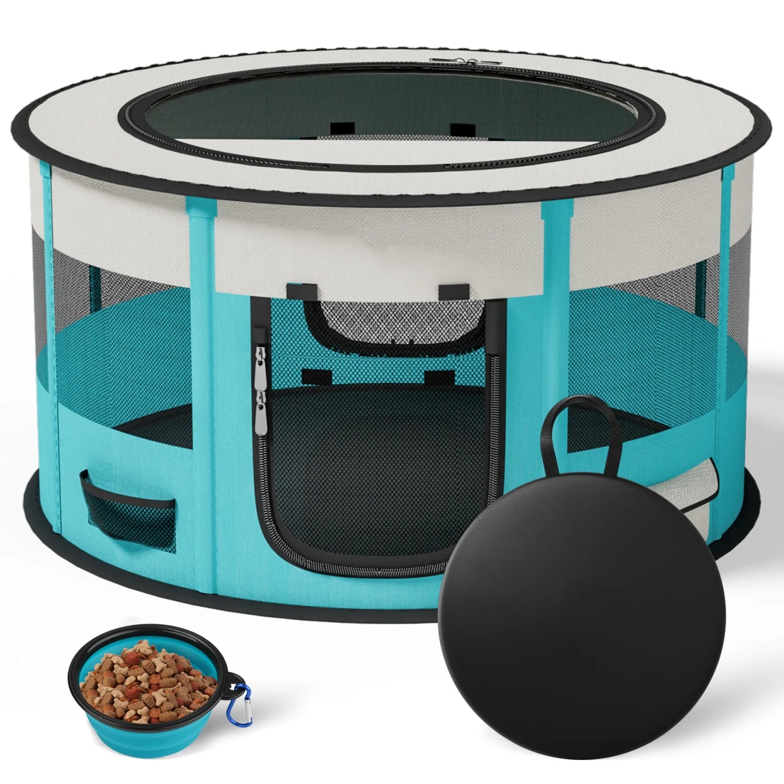 Indoor/Outdoor Dog Playpen with Carrying Case - Versatile Pet Enclosure for Small Dogs, Cats, and Rabbits with Two Doors and Zippered Top