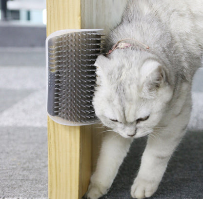 Cat Self-Grooming Wall Brush with Corner Scratcher, Massage Comb, and Catnip Holder