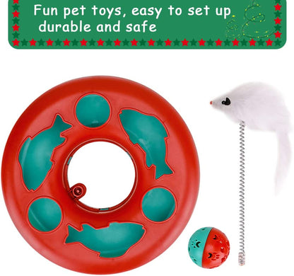 Interactive Cat Toy Set for Indoor Cats - Roller Tracks with Catnip Springs and Teaser Mouse, Red