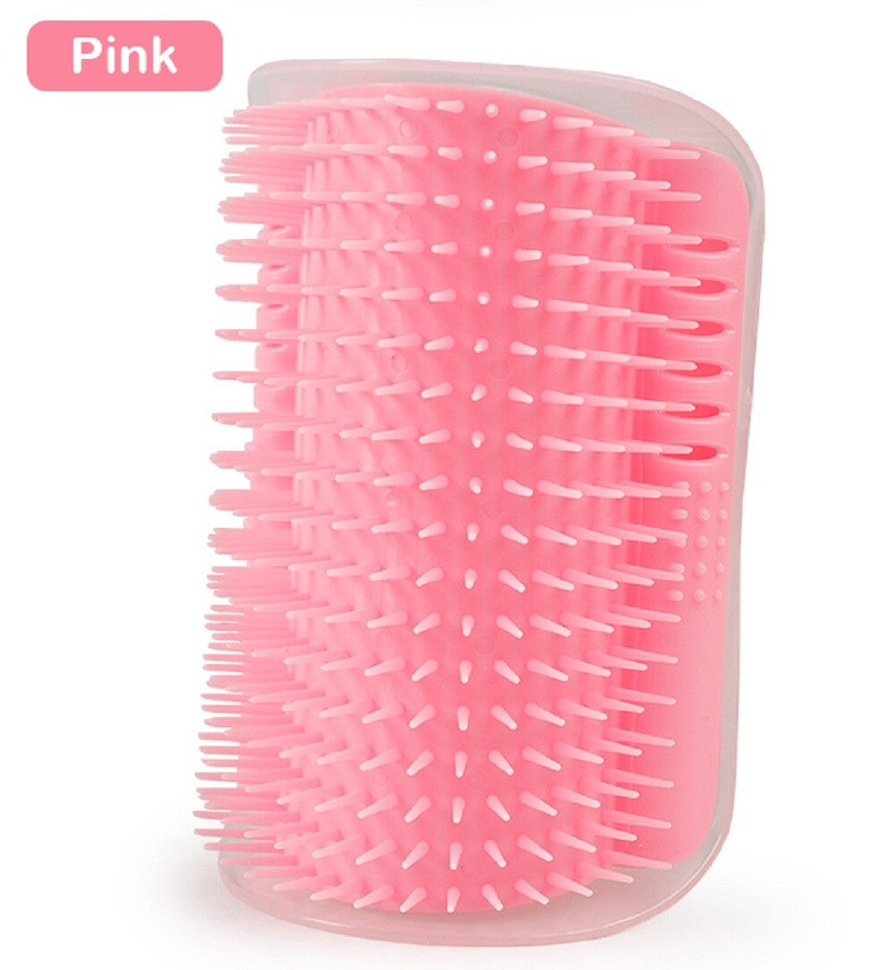 Cat Self-Grooming Wall Brush with Corner Scratcher, Massage Comb, and Catnip Holder