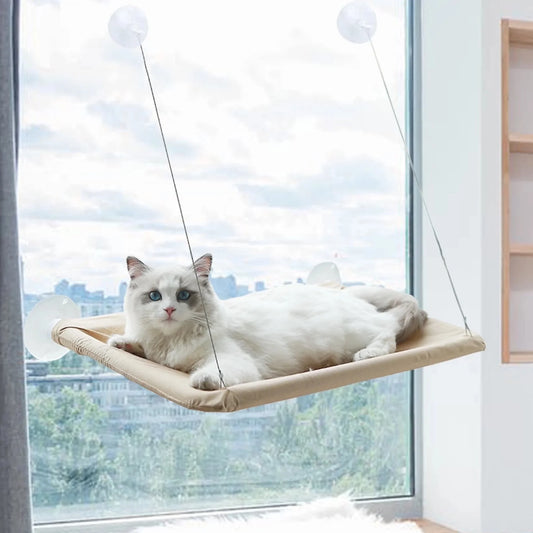 Cat Window Perch - Khaki Window Shelf and Hammock for Pets