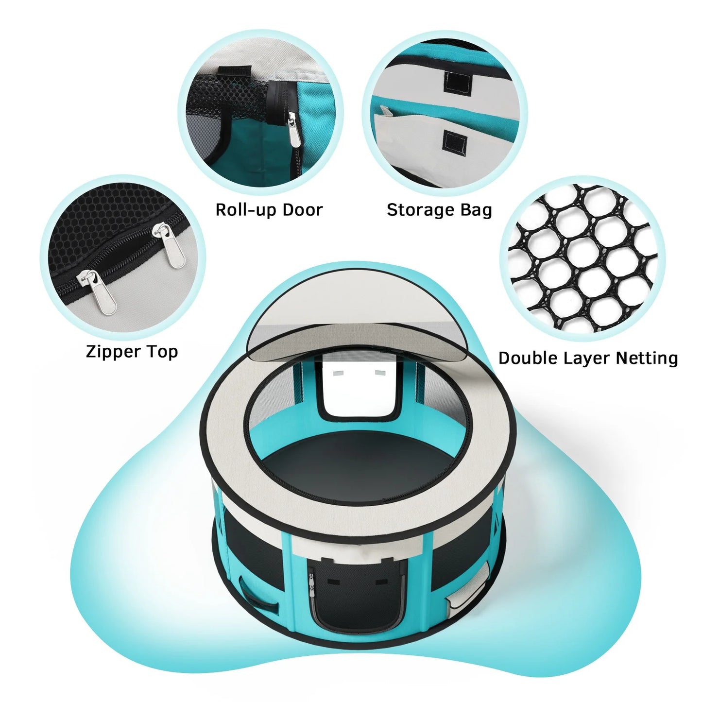 Indoor/Outdoor Dog Playpen with Carrying Case - Versatile Pet Enclosure for Small Dogs, Cats, and Rabbits with Two Doors and Zippered Top