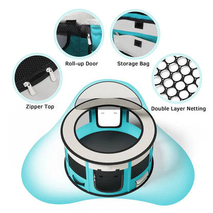 Indoor/Outdoor Dog Playpen with Carrying Case - Versatile Pet Enclosure for Small Dogs, Cats, and Rabbits with Two Doors and Zippered Top