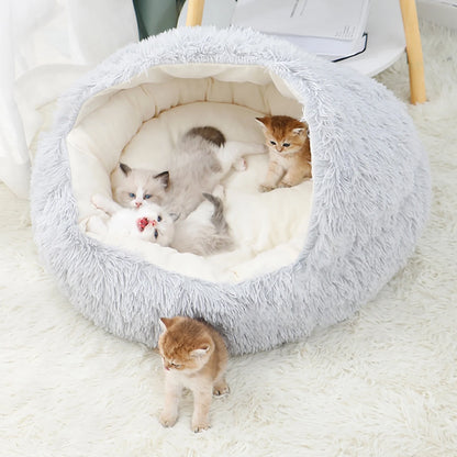 Calming Hooded Dog and Cat Bed, Removable and Washable Round Design for Small to Medium Pets, Anti-Slip Faux Fur for Enhanced Comfort, Suitable for Pets Up to 11 Pounds