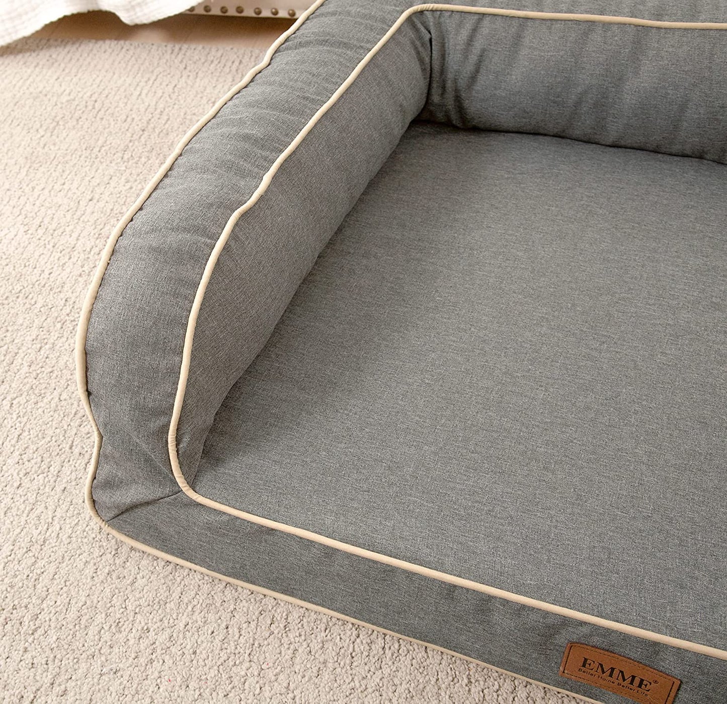 Deluxe Orthopedic Dog Sofa Bed with Egg Foam Mattress and Removable Washable Linen Cover for Small, Medium, and Large Dogs (Grey, Small)