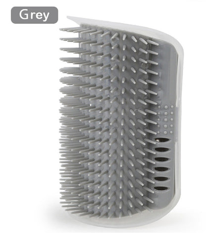 Cat Self-Grooming Wall Brush with Corner Scratcher, Massage Comb, and Catnip Holder
