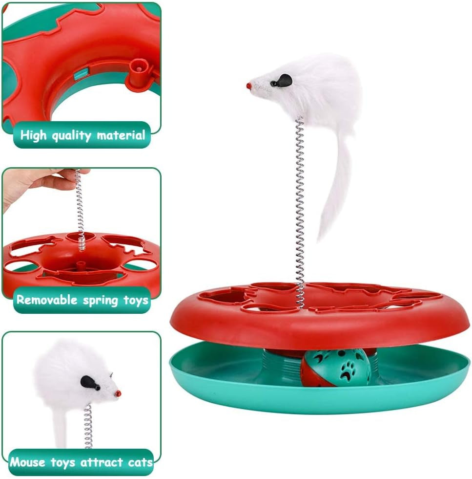 Interactive Cat Toy Set for Indoor Cats - Roller Tracks with Catnip Springs and Teaser Mouse, Red