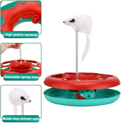 Interactive Cat Toy Set for Indoor Cats - Roller Tracks with Catnip Springs and Teaser Mouse, Red