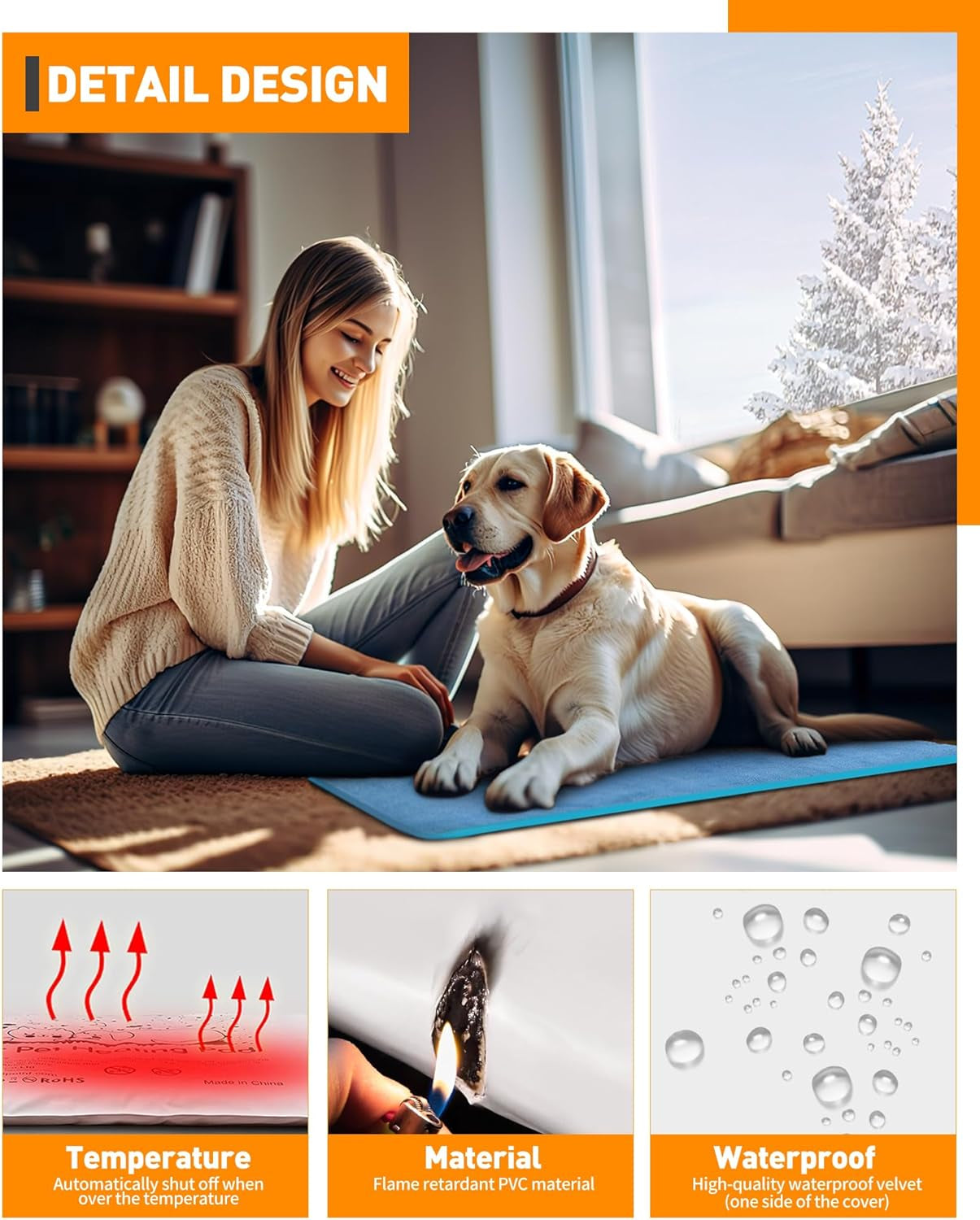 Adjustable Temperature Pet Heating Pad with Timer - Waterproof Electric Heated Bed Mat for Dogs and Puppies