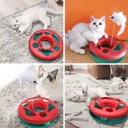 Interactive Cat Toy Set for Indoor Cats - Roller Tracks with Catnip Springs and Teaser Mouse, Red