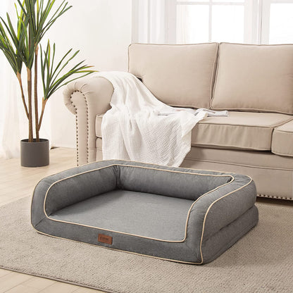 Deluxe Orthopedic Dog Sofa Bed with Egg Foam Mattress and Removable Washable Linen Cover for Small, Medium, and Large Dogs (Grey, Small)