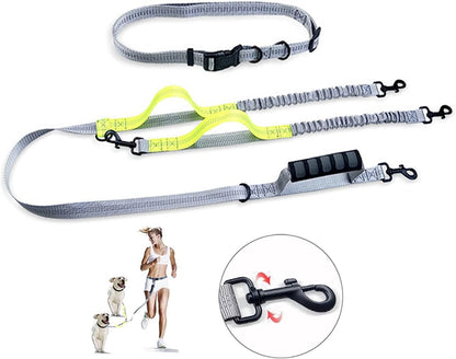 Dual Dog Leash with 360° Swivel, Tangle-Free Bungee Design, Shock Absorbing and Reflective, Hands-Free Walking and Training Solution for Two Dogs, Yellow